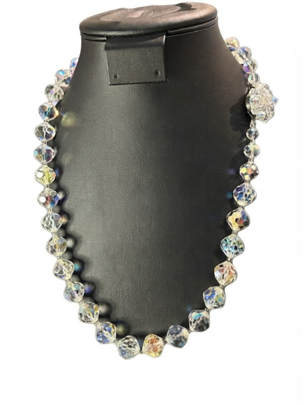 Women's vintage Crystal Bead Necklace One Size Clear Silver 20”